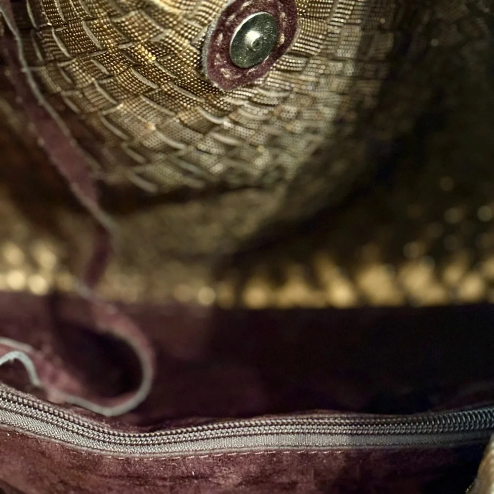 Bronze Woven Genuine Leather Tote Bag. Made in Italy. - Picture 13 of 15